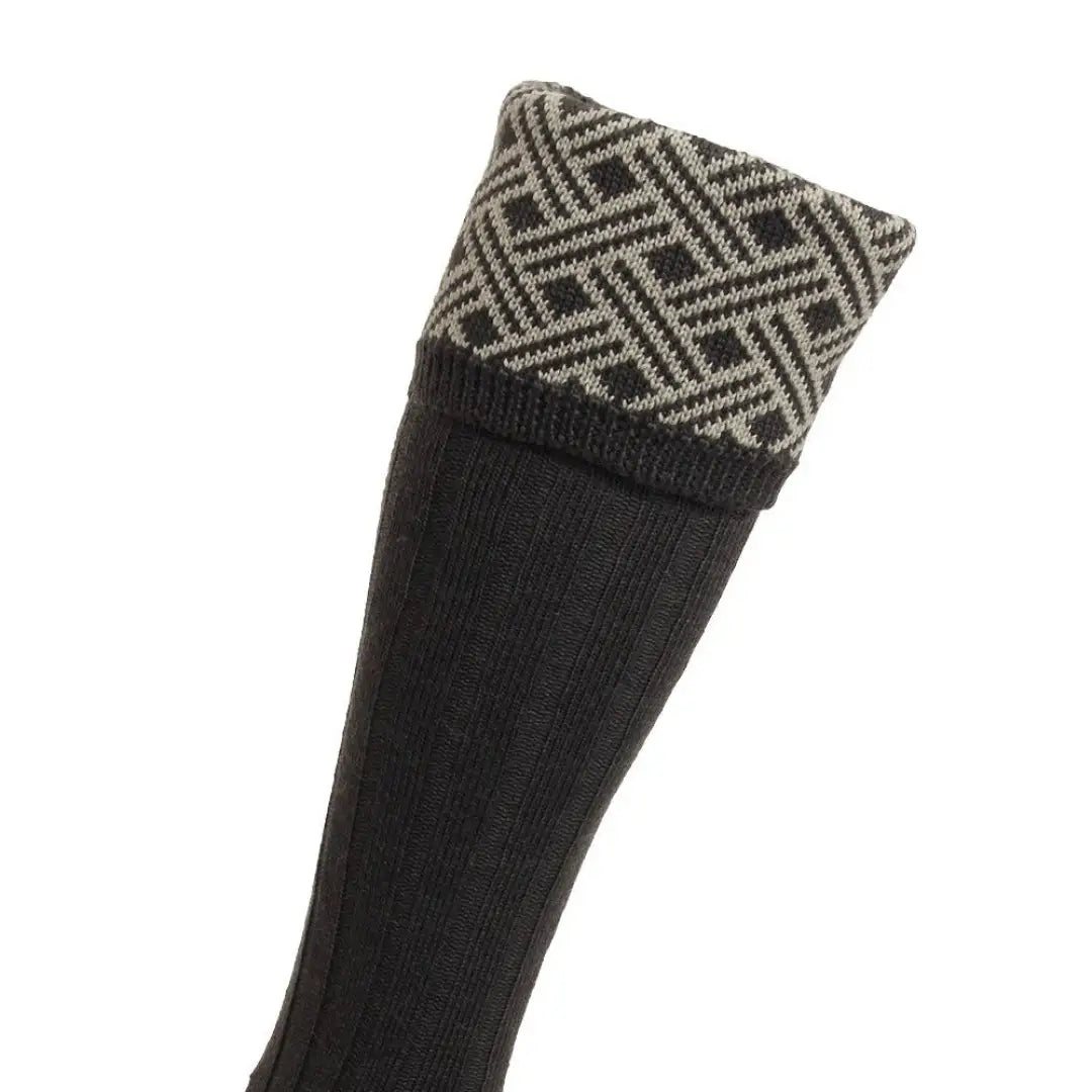 Black sock with patterned gray and white cuff, perfect for HJ Hall Lattice Jacquard Shooting Socks