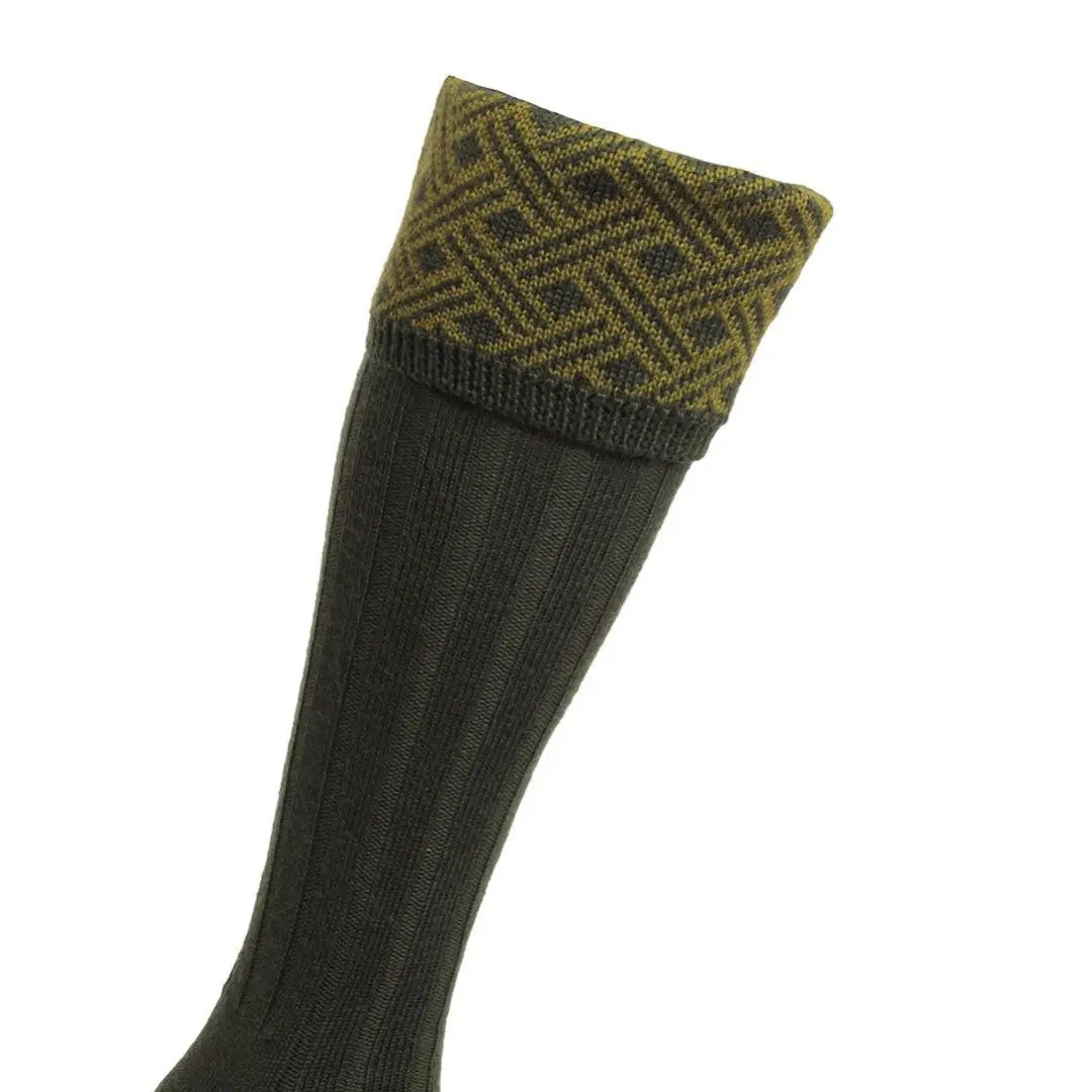 Knee-high dark green HJ Hall Lattice Jacquard Shooting Socks with a stylish patterned cuff