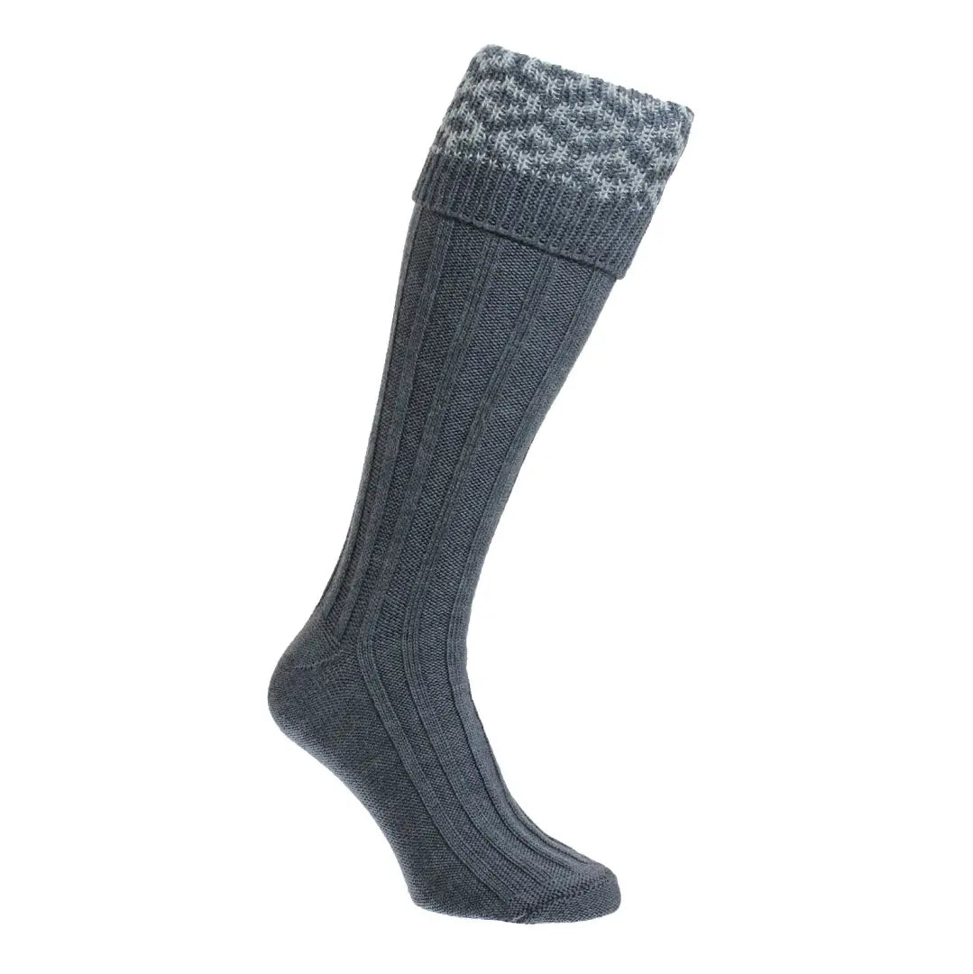 Gray HJ Hall shooting socks with a stylish patterned cuff, made from wool rich yarn