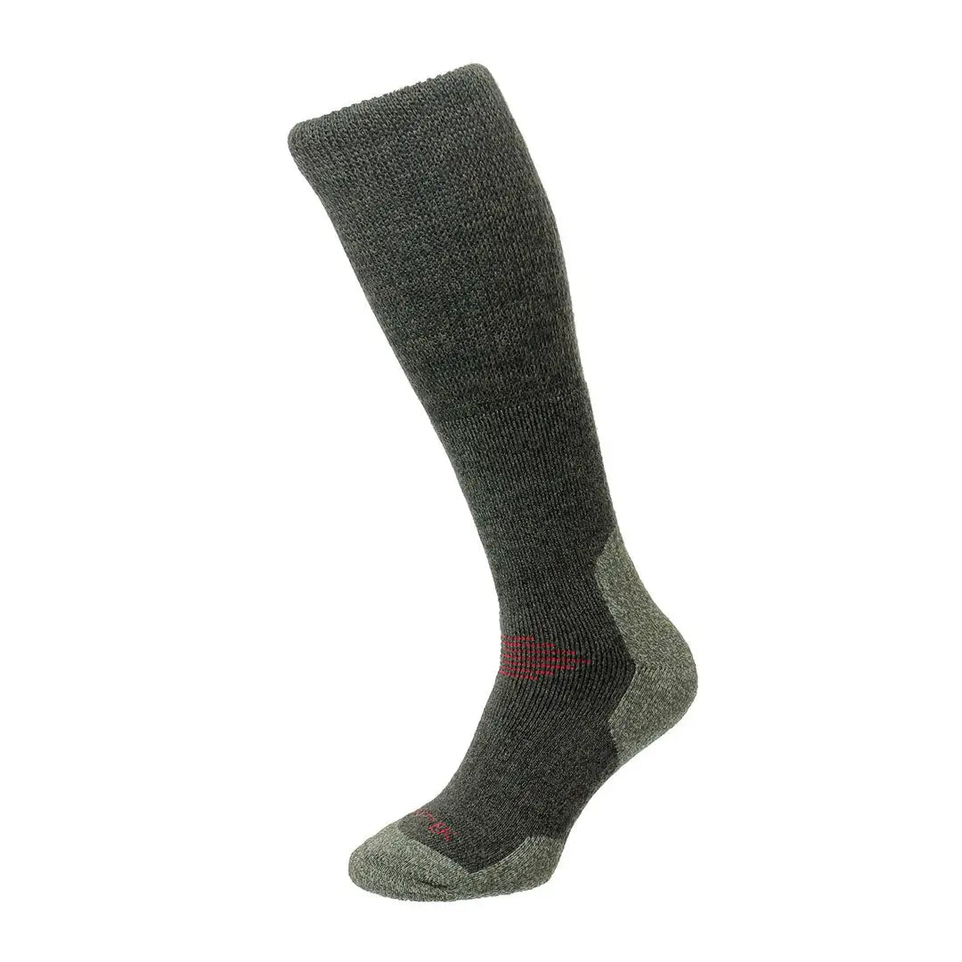 Long dark gray sock with red and light gray accents, perfect heavy-duty mountain socks