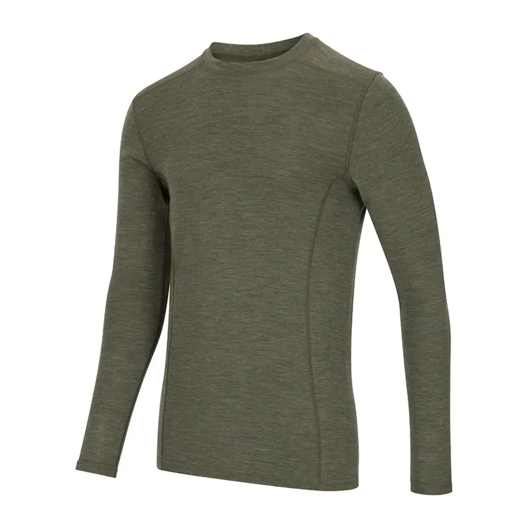 Olive green crew neck shirt from Hoggs of Fife, a stylish merino wool base layer