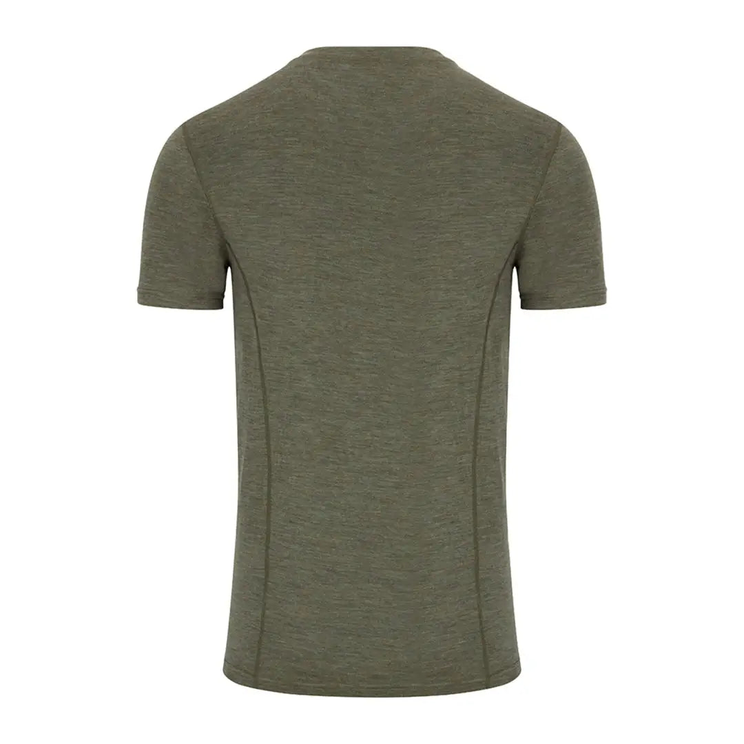 Olive green crew neck short-sleeved Merino wool t-shirt from Hoggs of Fife