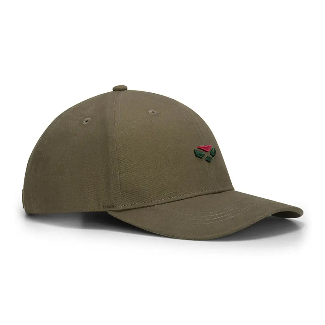 Olive green baseball cap with colorful logo and ventilation eyelets for airflow