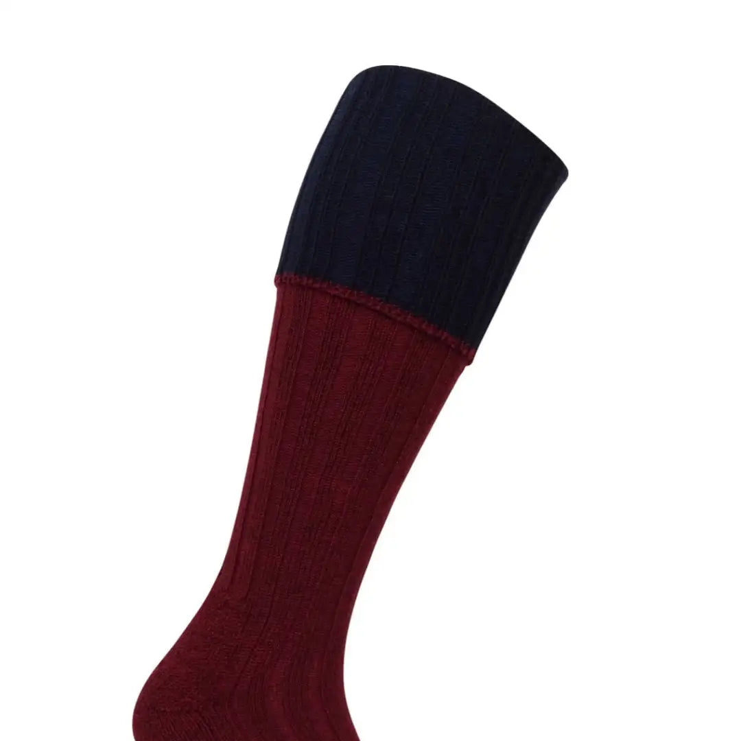 Burgundy and navy blue Hoggs of Fife Contrast Turnover Shooting Socks for country clothing