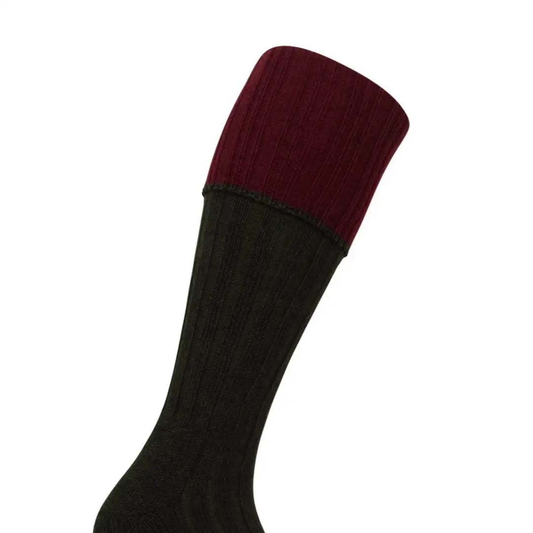 Tall black and burgundy Hoggs of Fife Contrast Turnover Shooting Socks in stylish country clothing