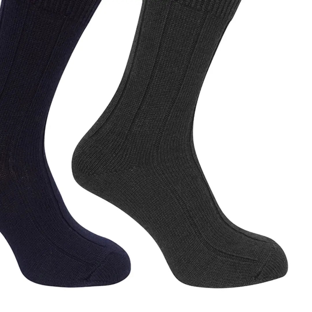 Two pairs of Hoggs of Fife Brogue Merino Country Socks in navy and charcoal gray