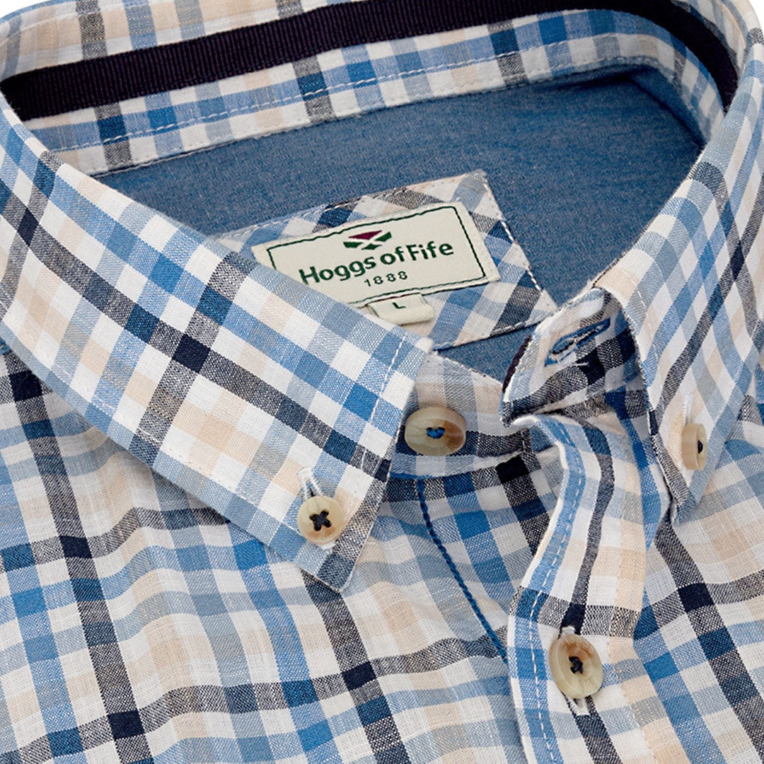 Blue and beige checkered button-down shirt from Hoggs Of Fife Aberdour Short Sleeve Checked