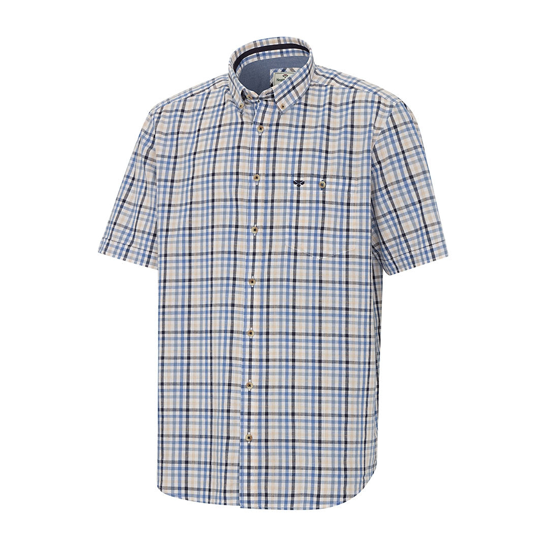 Plaid short-sleeved button-down shirt in two tone gingham by Hoggs Of Fife