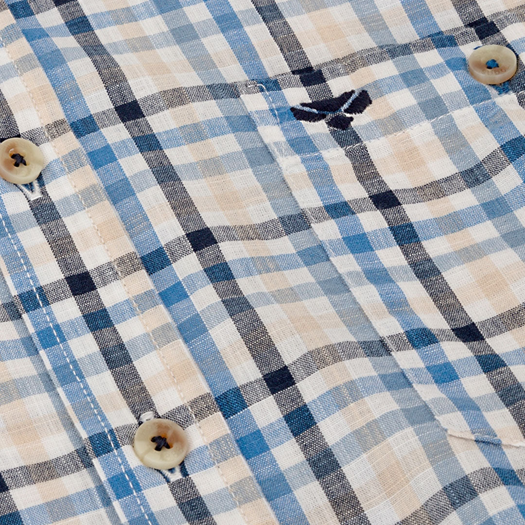 Blue and beige checkered shirt from Hoggs Of Fife Aberdour Short Sleeve collection