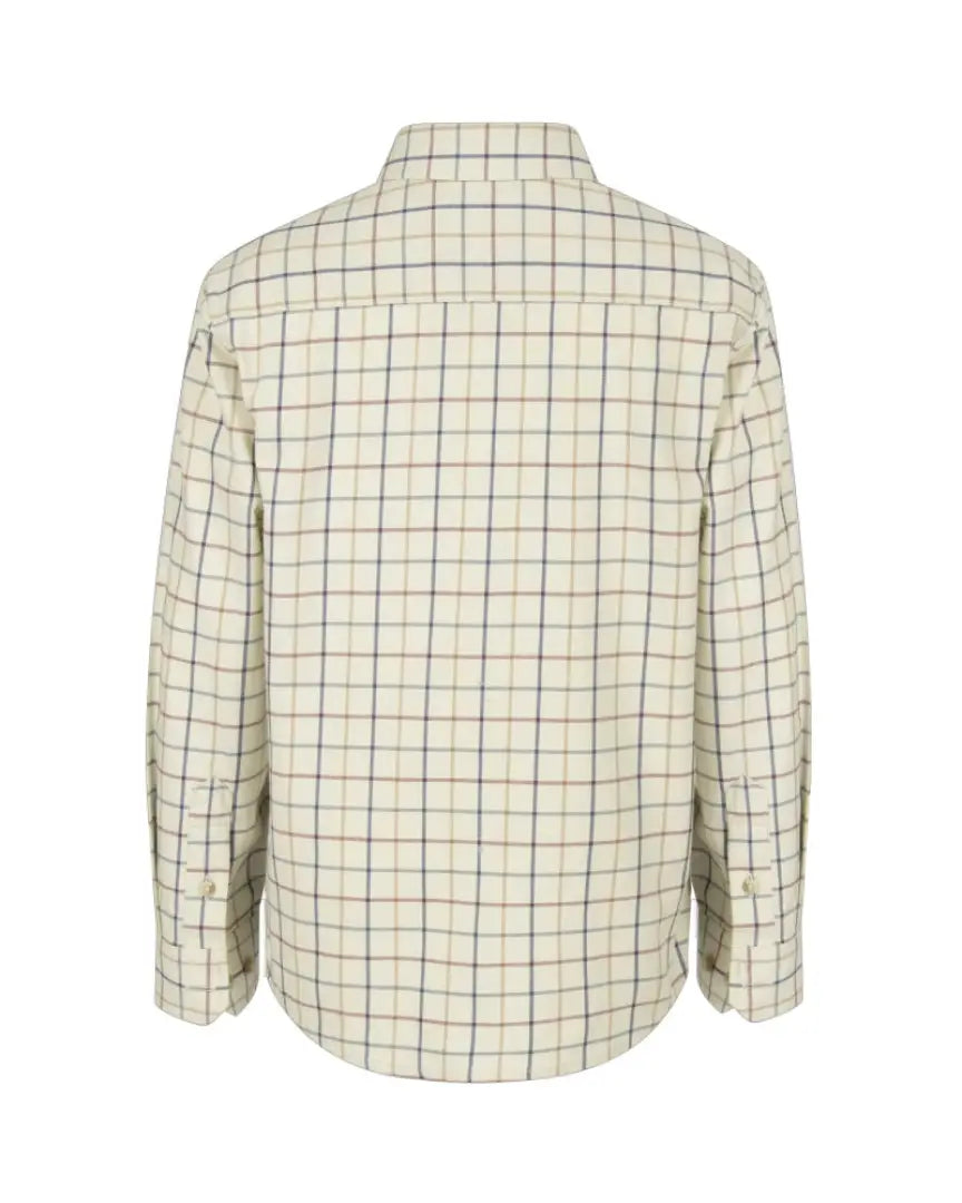 Cream-colored Fife Ambassador Junior Tattersall Shirt with a brown checkered pattern