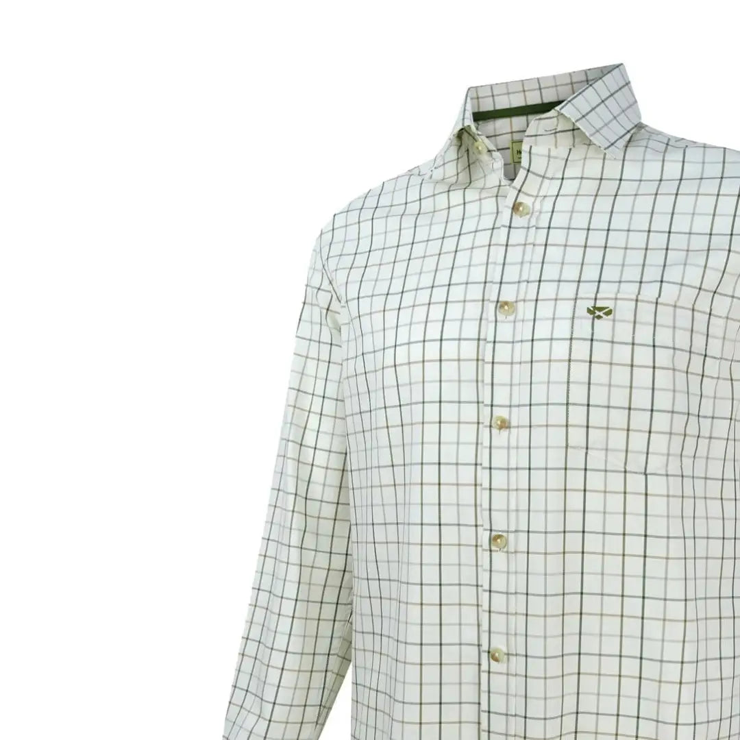 White button-up shirt with green checkered pattern from Hoggs of Fife Balmoral Luxury