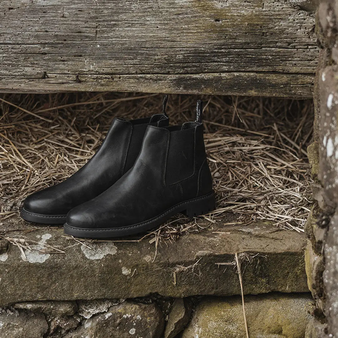 Black leather dealer boots best sale