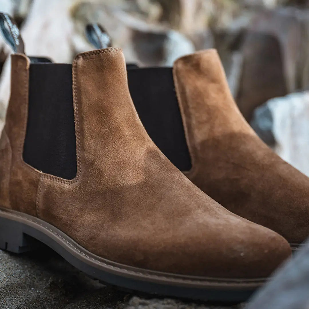 Brown suede Chelsea boots with elastic panels from Hoggs Of Fife Banff Country Dealer