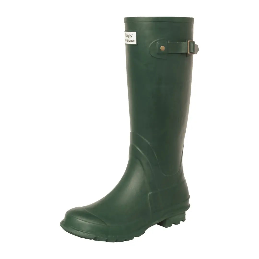 Green rubber Braemar Wellington Boots with a buckle strap for stylish wet weather