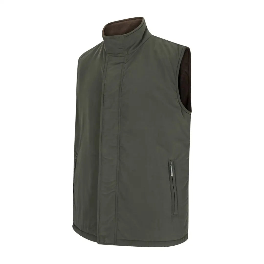 Olive green sleeveless vest with a high collar from Hoggs Of Fife Breezer II Bodywarmer