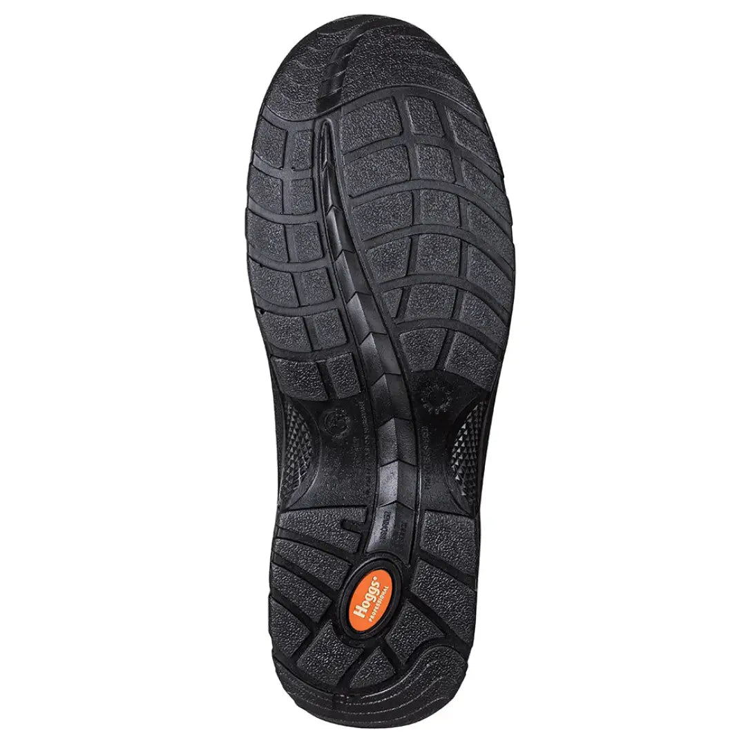 Sole of Hoggs of Fife Classic R1 Safety Boots with rugged tread and orange logo