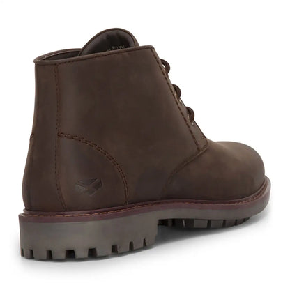 Brown leather ankle boot with rugged sole, perfect for Fife Clayton Chukka style