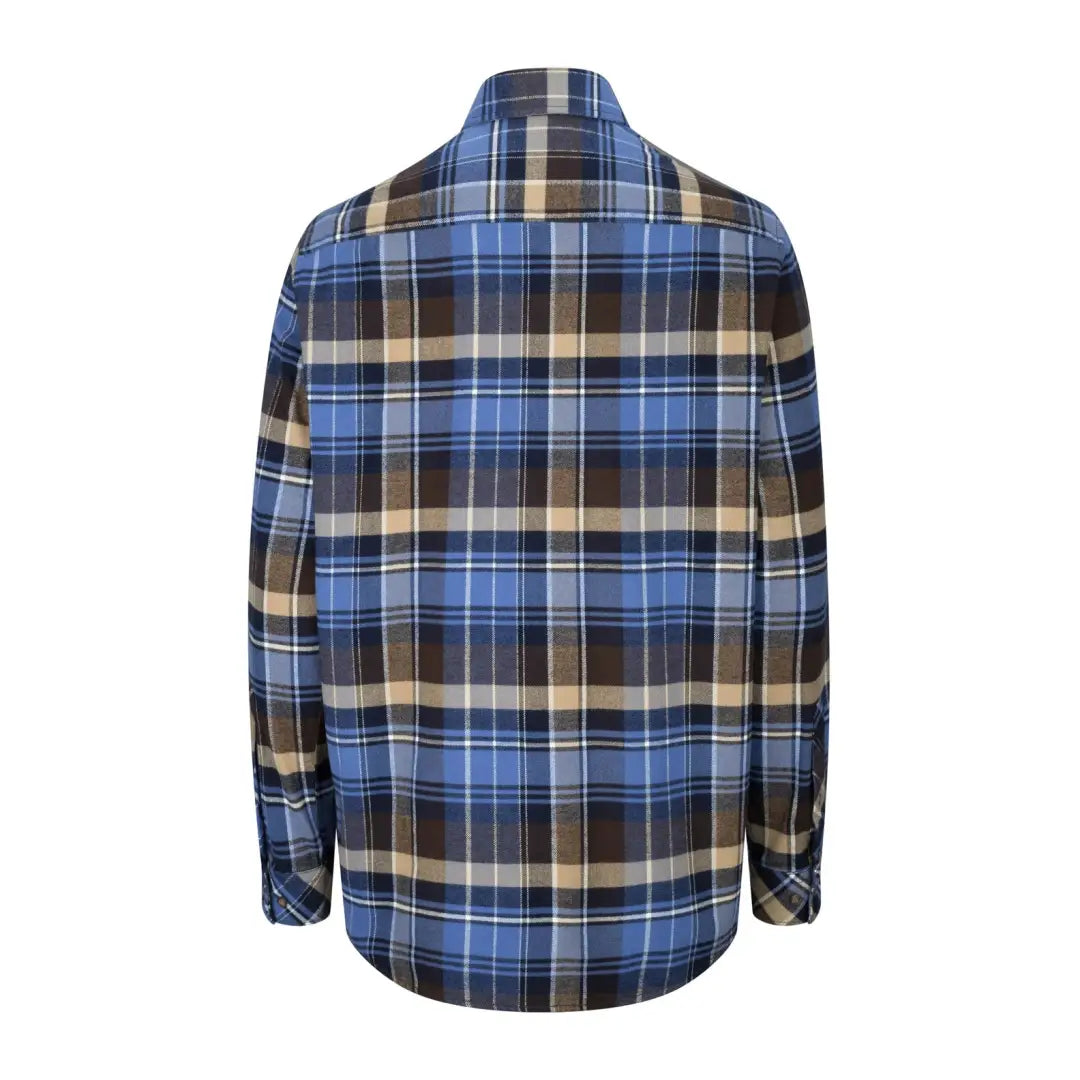 Plaid flannel shirt in blue, brown, and white for Countrysport Luxury Hunting style