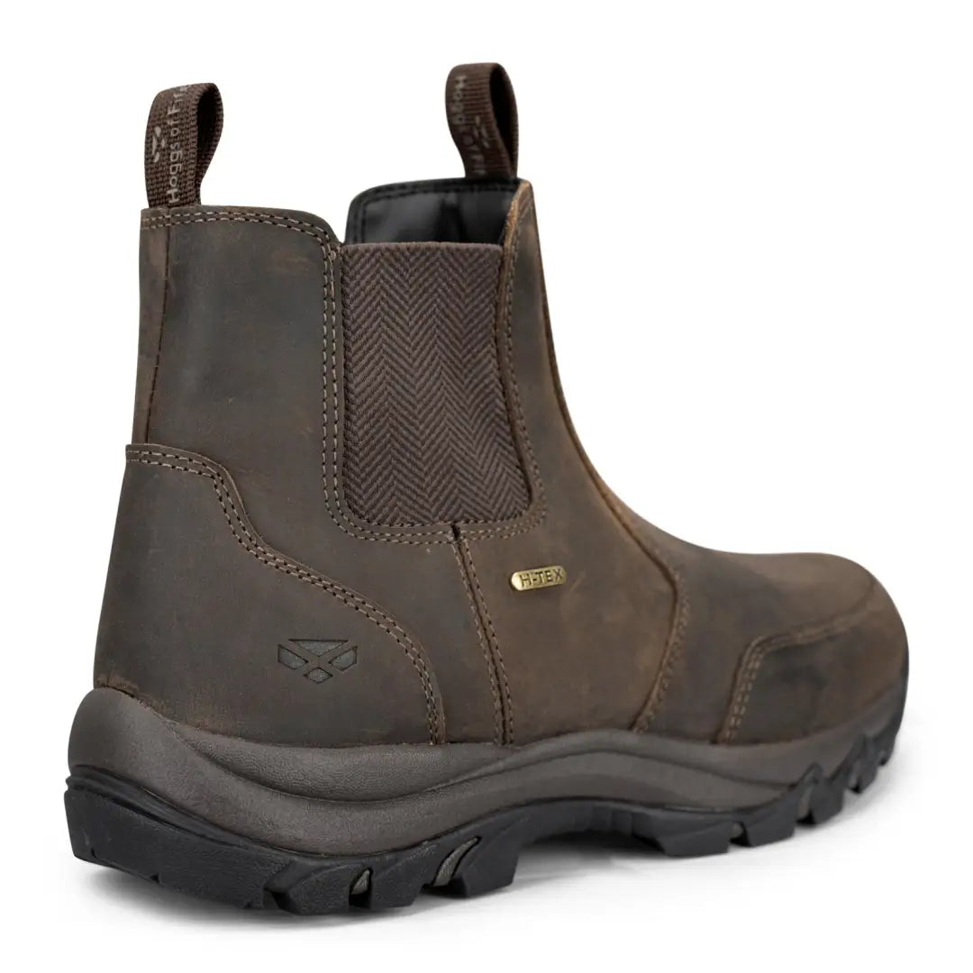 Brown leather Fife Creagan Waterproof Dealer Boots with elastic side panels and rugged sole