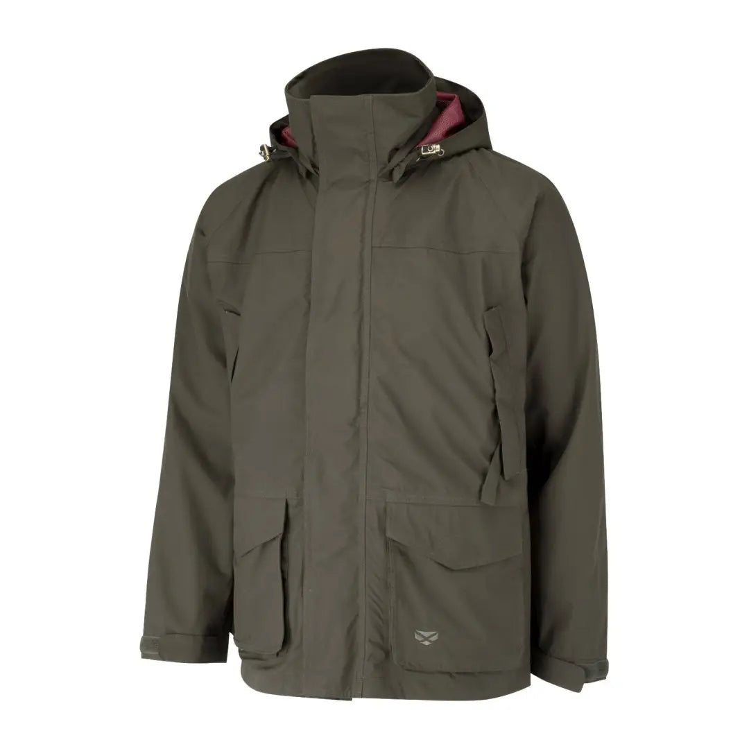 Olive green Hoggs Of Fife Culloden waterproof jacket with pockets for country clothing