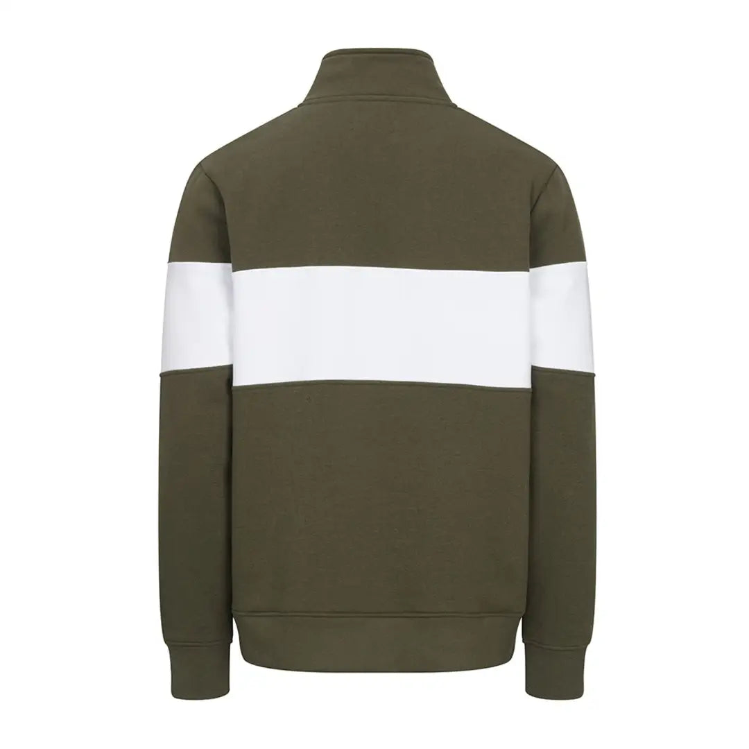 Olive green gents quarter zip sweatshirt with white stripe from Hoggs Of Fife