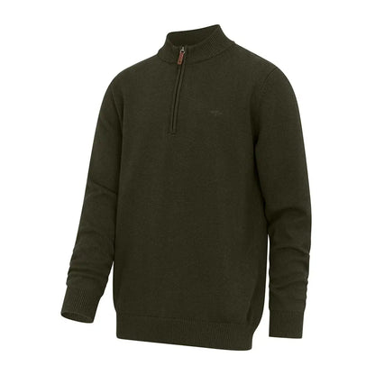 Dark green zip pullover with ribbed details for stylish country clothing and hunting