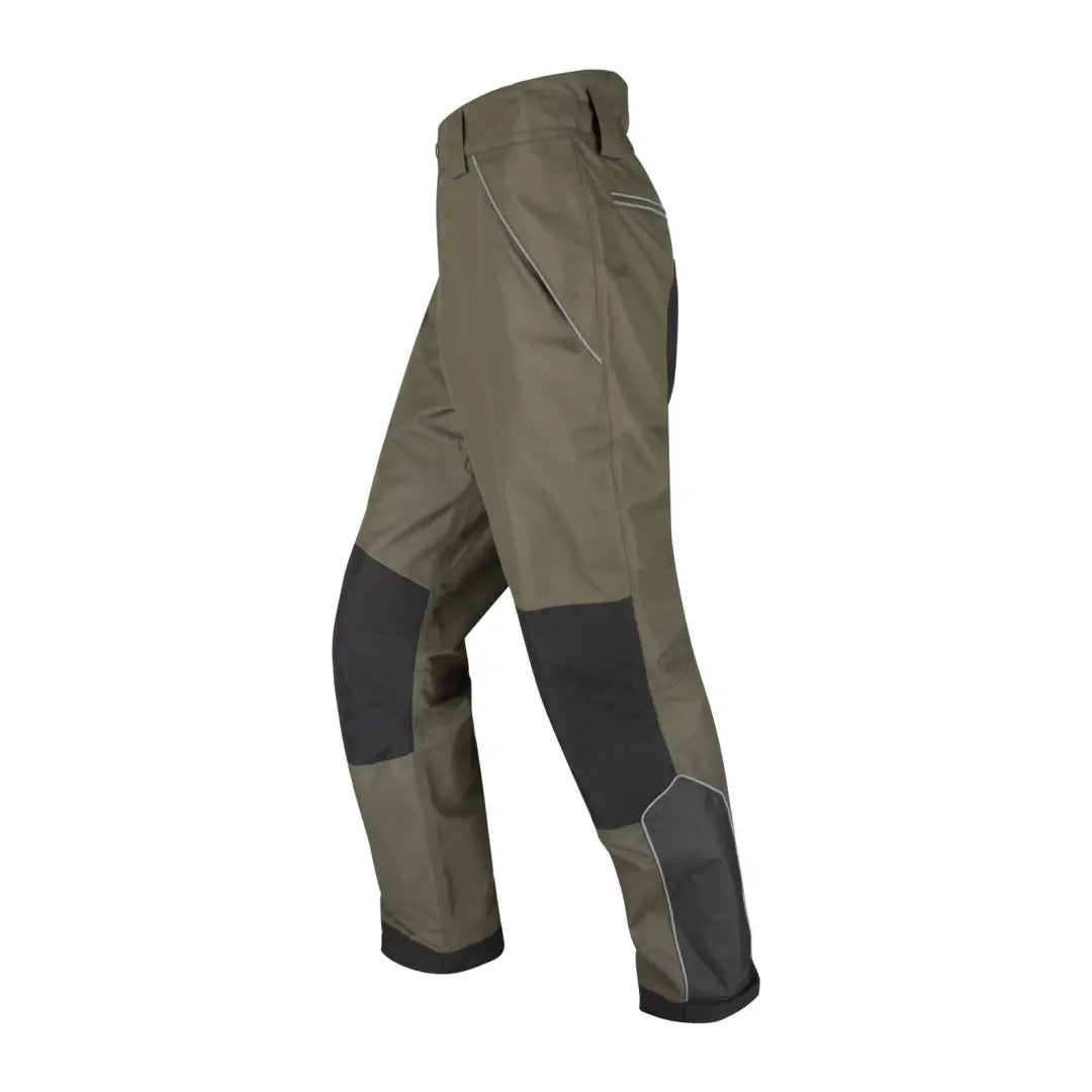 Olive green Hoggs Of Fife Field Tech waterproof trousers with reinforced knees and seat