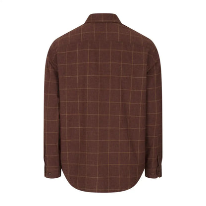 Brown checkered button-up shirt perfect for country clothing, hunting, and outdoor adventures