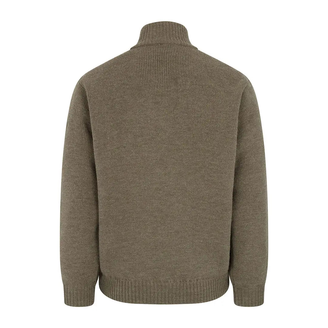 Olive green knit Hoggs Of Fife zip neck windproof pullover with a high collar