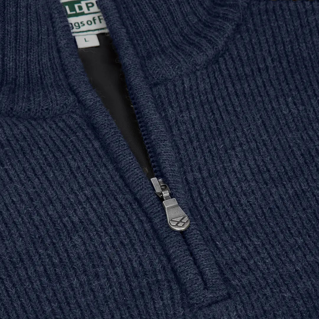 Navy blue ribbed Hoggs Of Fife Hebrides II Zip Neck Windproof Pullover with zipper