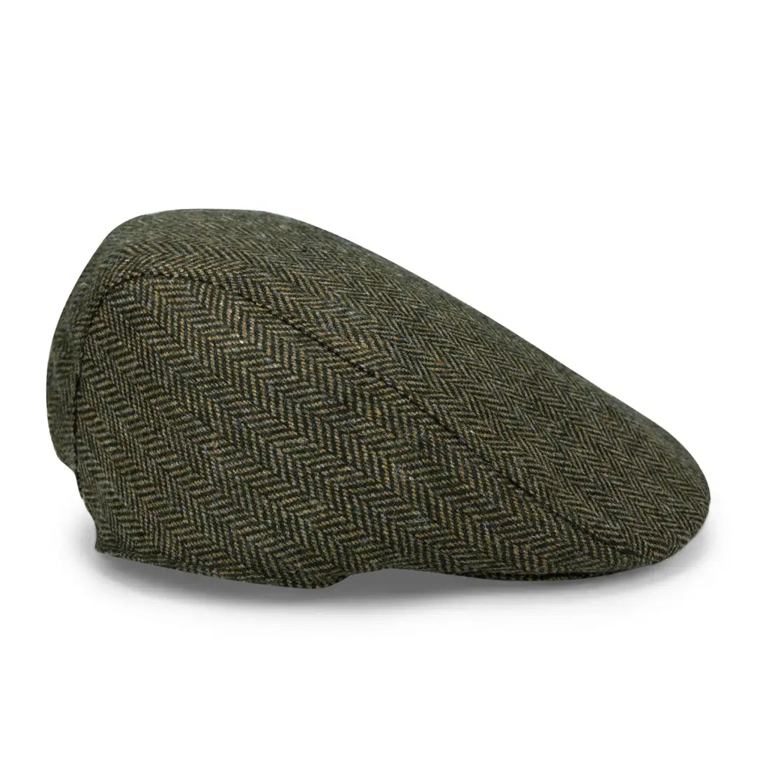 Green herringbone waterproof tweed cap from Hoggs of Fife, perfect for any occasion