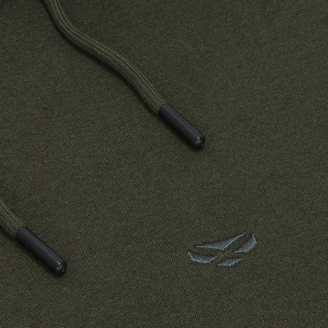 Dark green Fife Hoodie with drawstrings and embroidered logo for country clothing