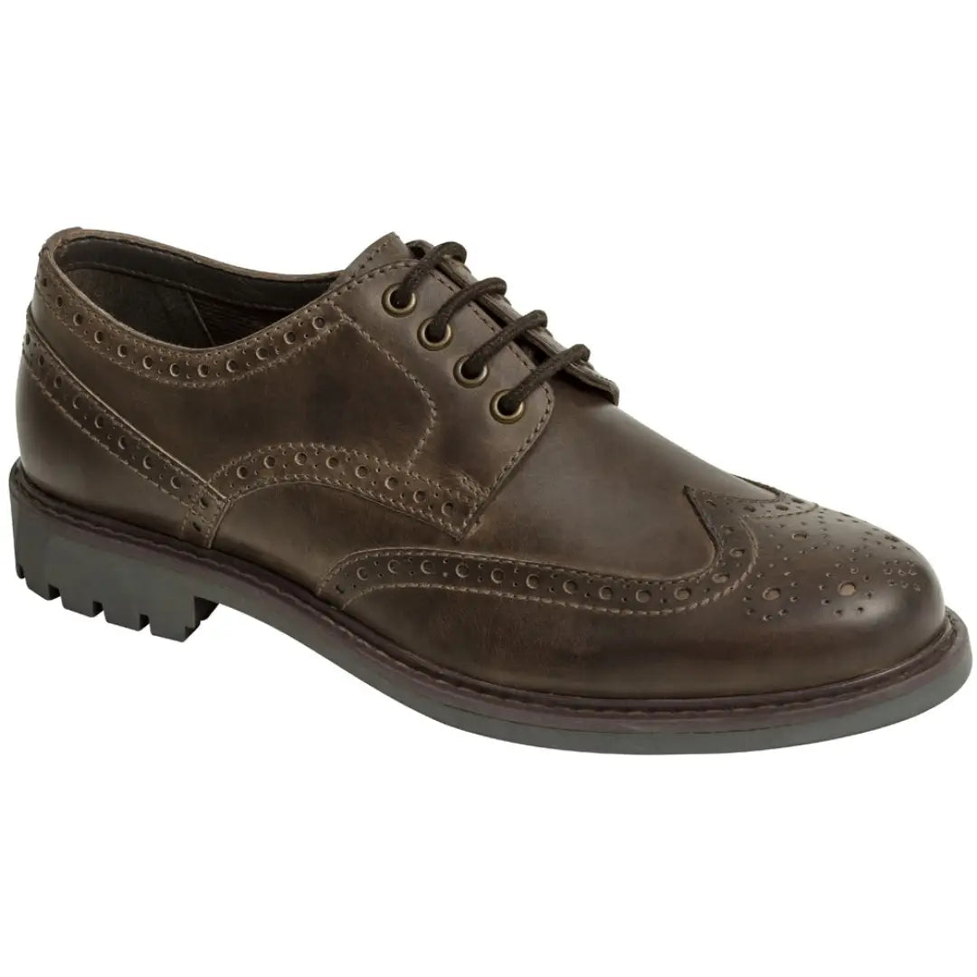 Brown leather brogue shoe with chunky sole, perfect for Inverurie Country style