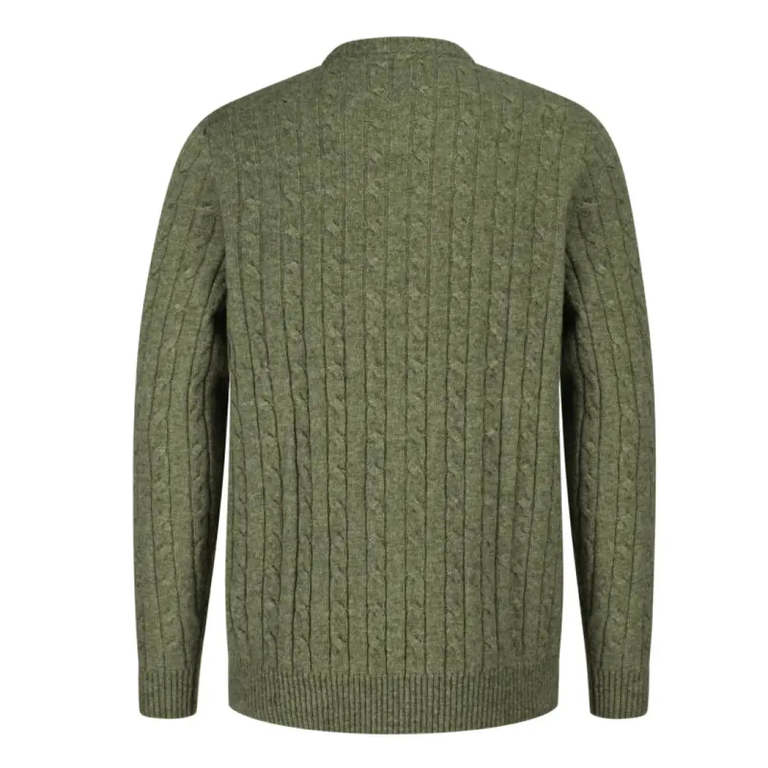 Olive green cable-knit crew neck sweater from Hoggs of Fife Jedburgh collection