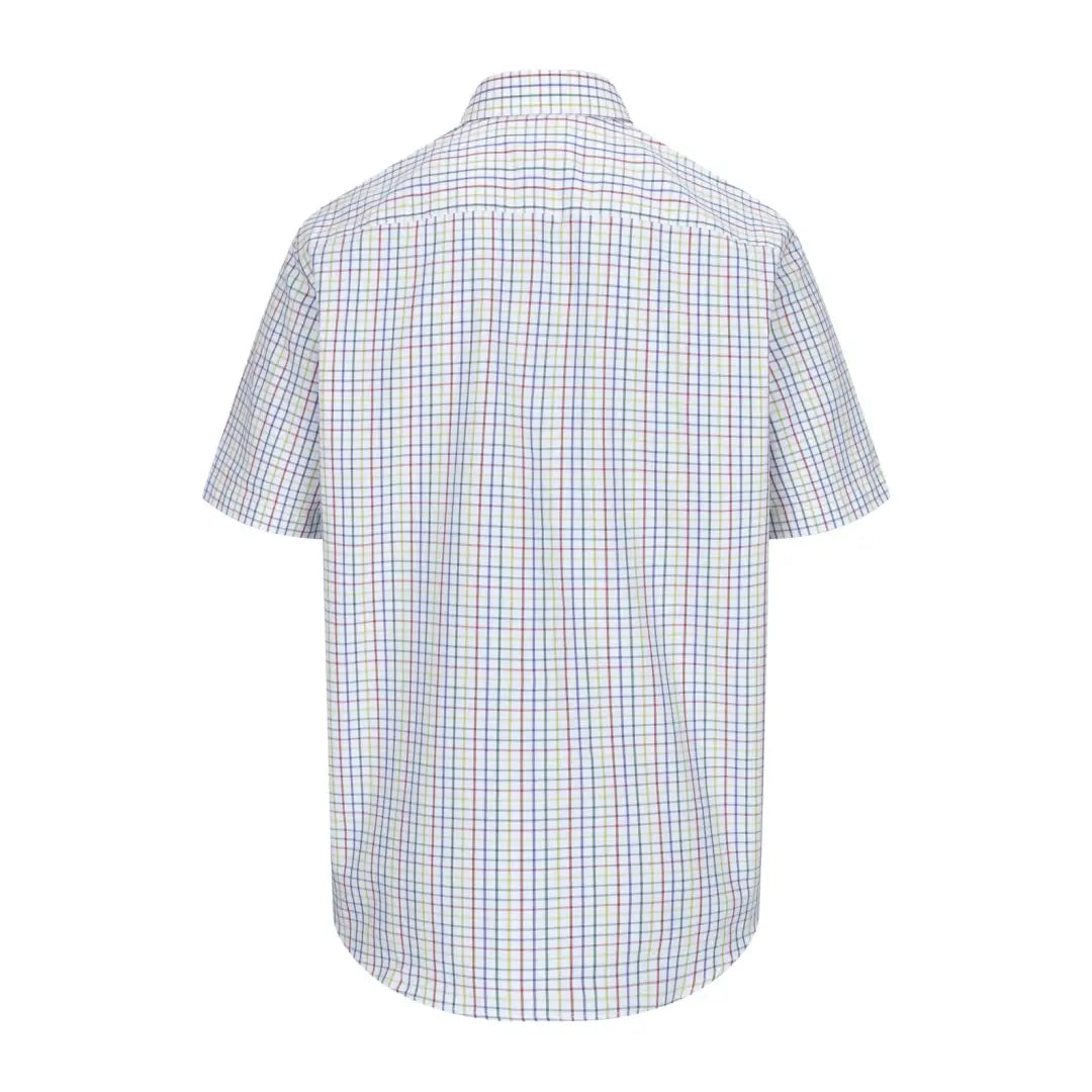 Short sleeve shirt featuring a blue and white checkered pattern from Hoggs Of Fife Kessock Tattersall Short