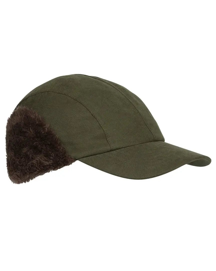 Olive green Fife Kincraig waterproof hunting cap with furry ear flaps for winter warmth