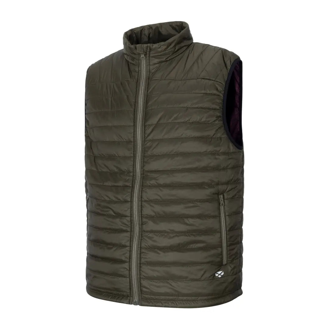 Olive green quilted puffer vest for outdoor adventures and country clothing style