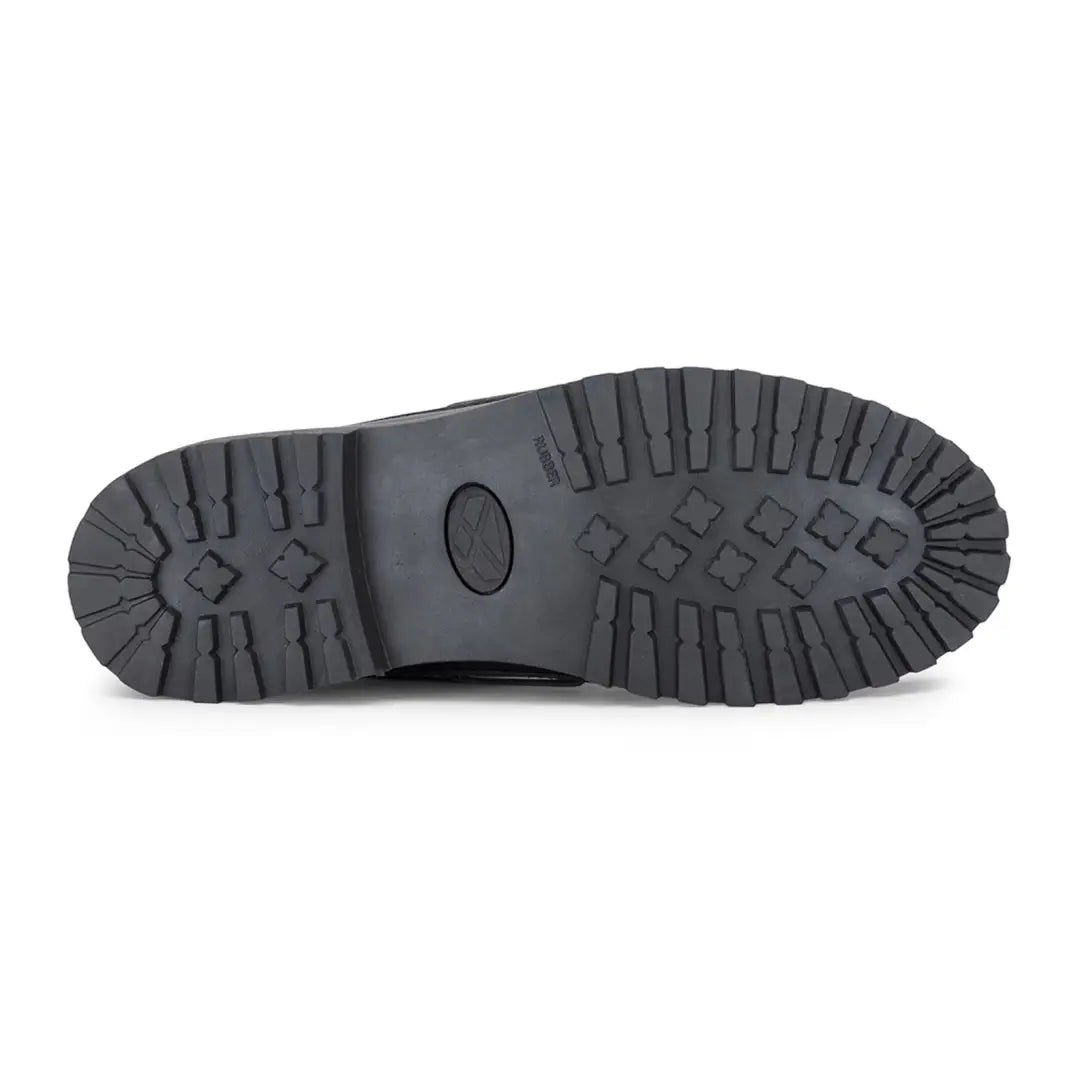 Rugged black rubber sole of Hoggs of Fife Kintyre Rugged Moccasins with deep treads