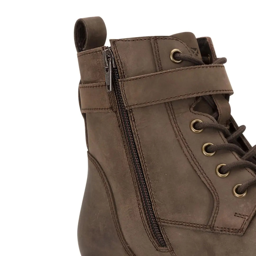 Brown leather ankle boot with laces and side zipper for country clothing and outdoors fun