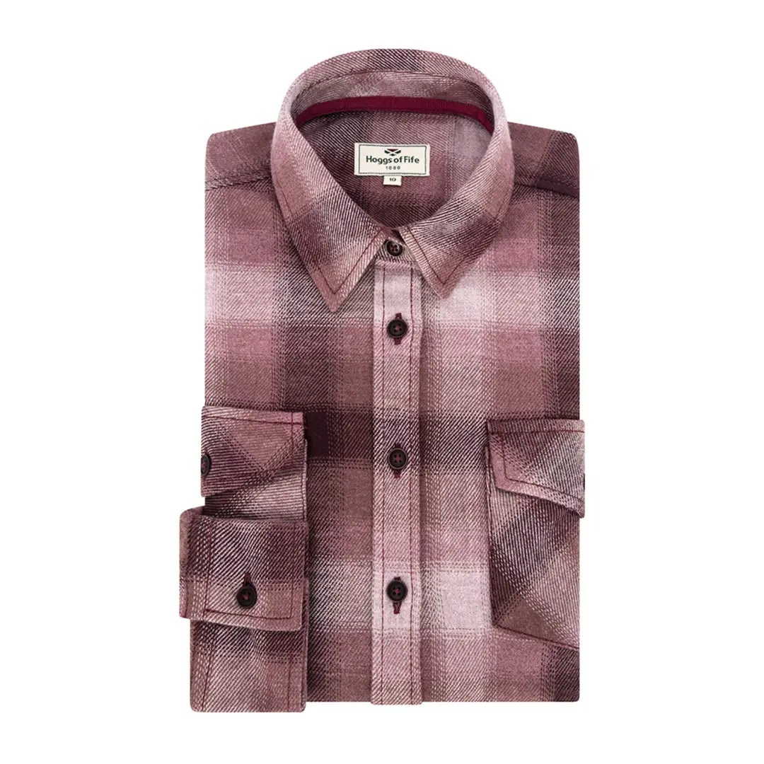 Folded Isla Flannel Check Shirt in burgundy and pink, perfect for cozy outings