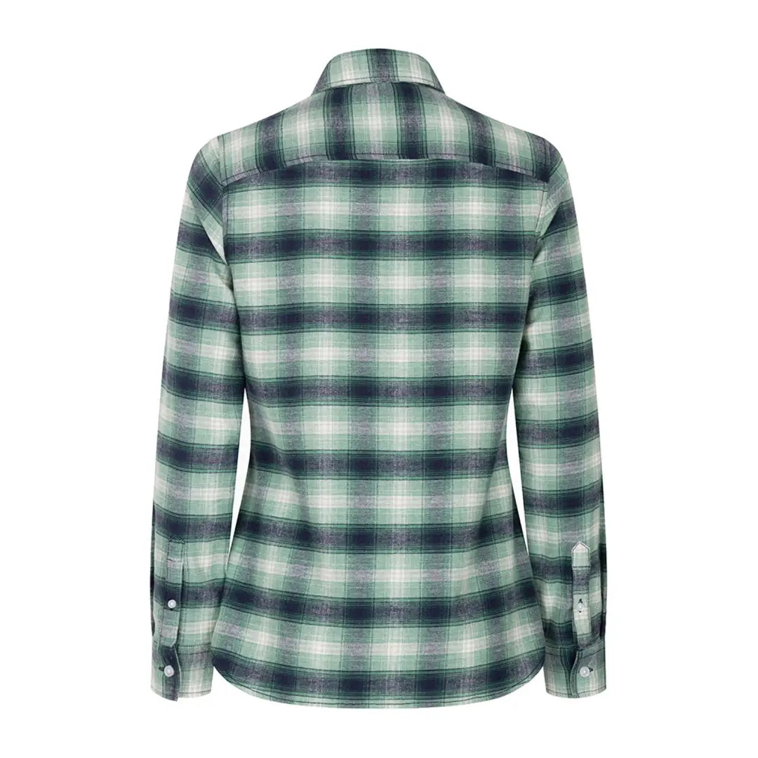 Plaid flannel check shirt in green and white, perfect for cozy days with Isla Flannel style