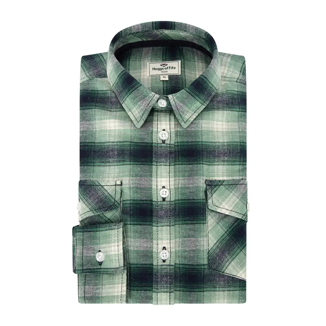 Green and white Isla Flannel Check shirt with button-up front and chest pockets