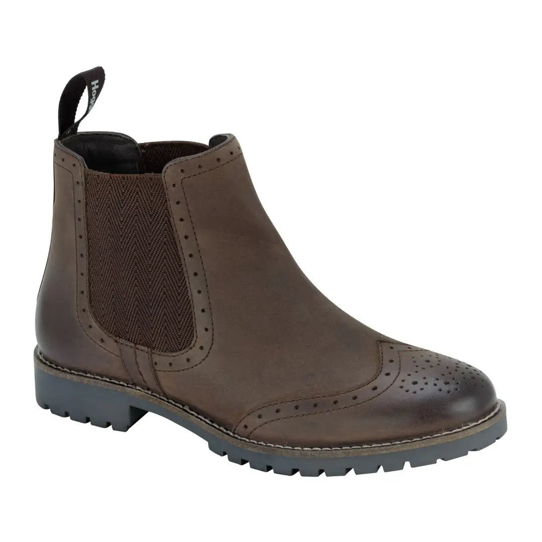 Brown leather Chelsea boot with brogue detail from Hoggs of Fife Ladies Paddock collection