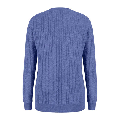 Blue ribbed crewneck sweater from Hoggs of Fife Lauder Ladies Cable Pullover collection