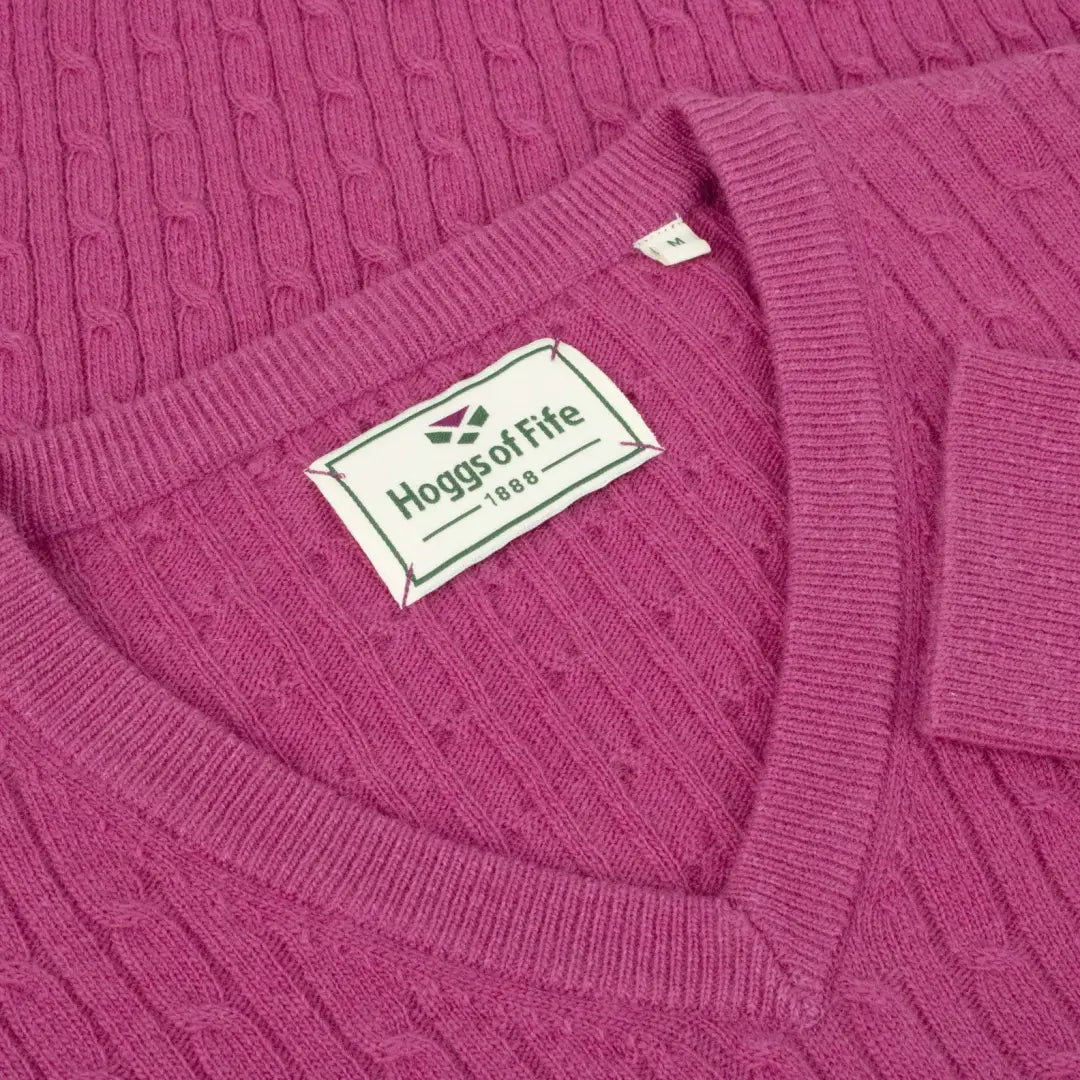 Pink cable-knit sweater with Hoggs of Fife label, perfect for Lauder ladies style