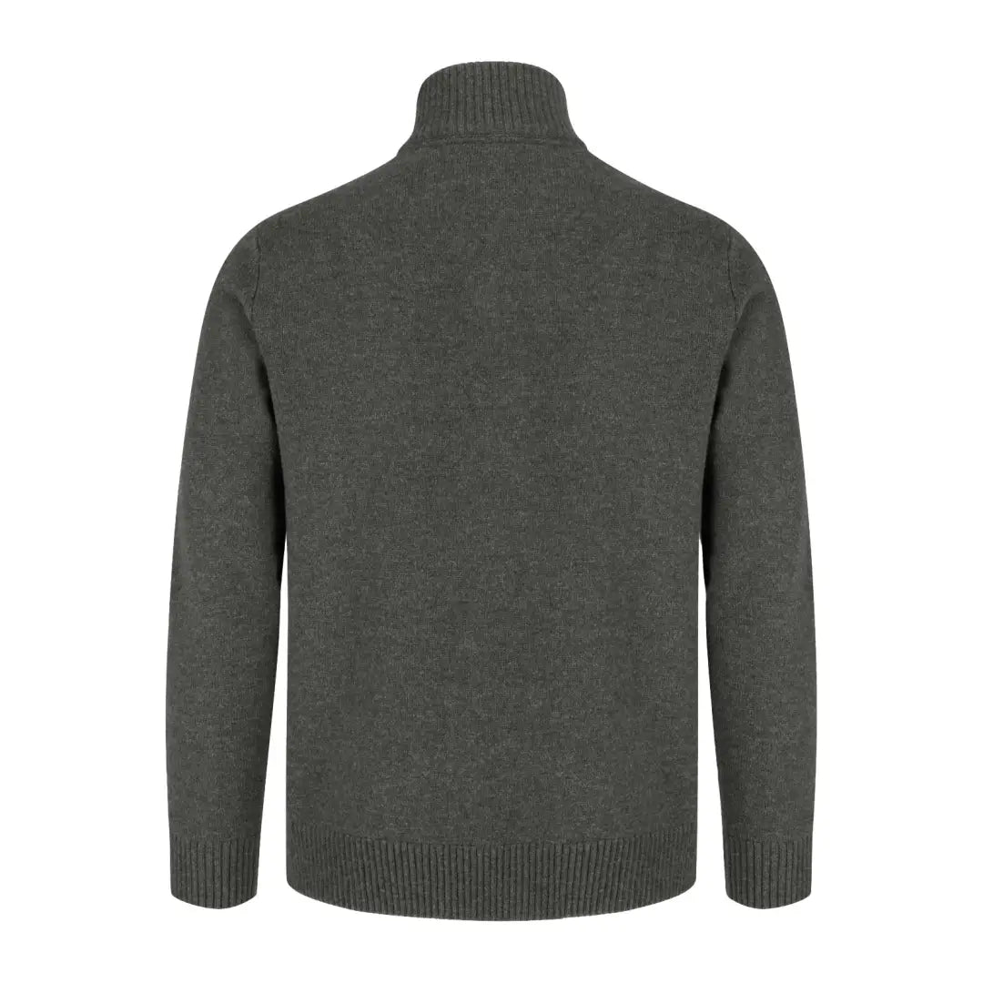 Dark gray zip neck pullover with ribbed collar and cuffs from Hoggs of Fife