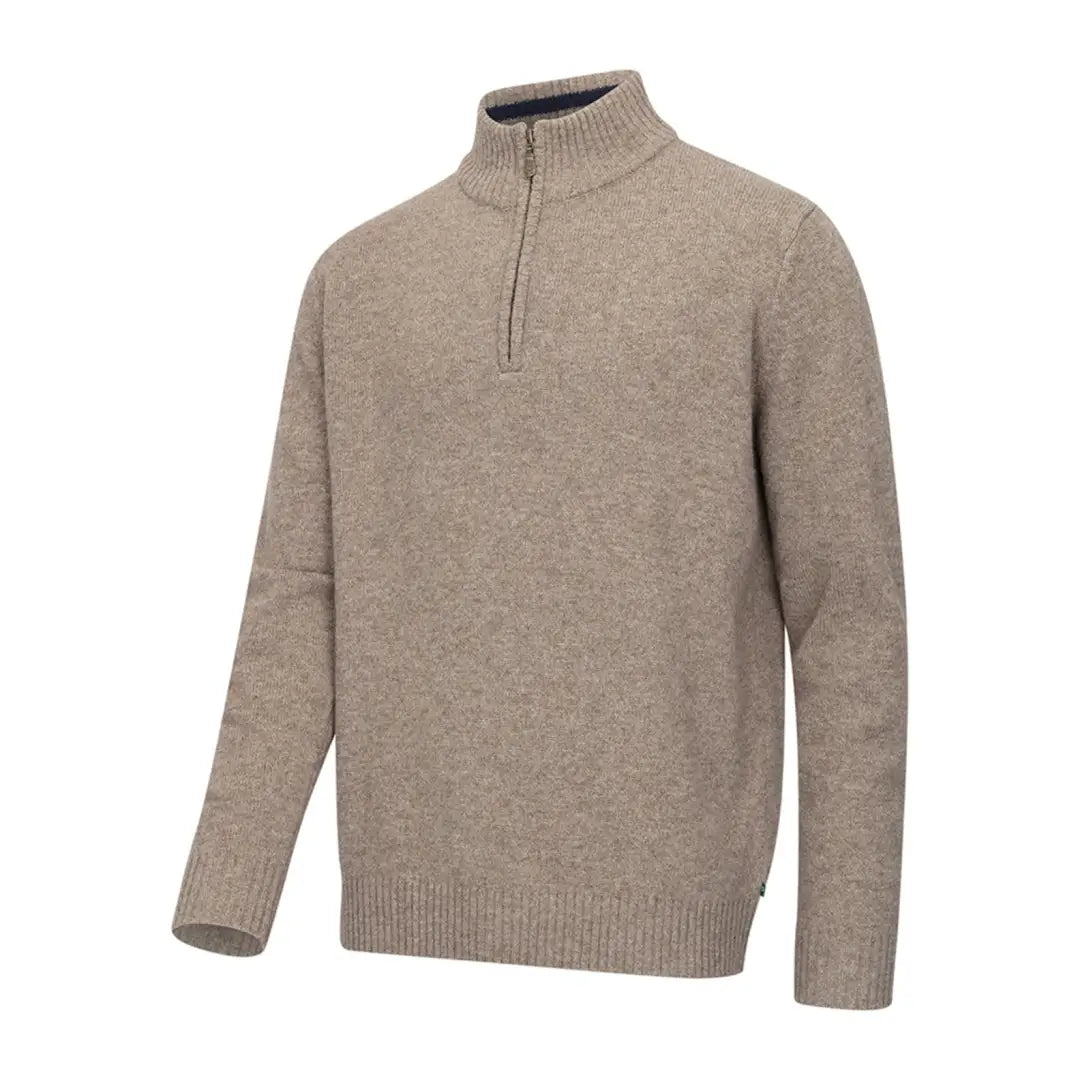 Beige Hoggs of Fife Lothian II 1/4 Zip Pullover with ribbed collar