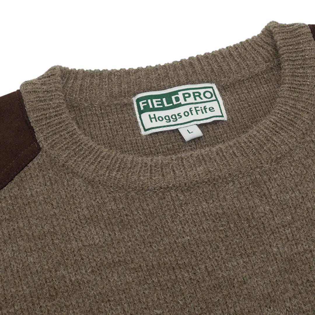 Olive wool Melrose Hunting Pullover with a Field Pro Hoggs of Fife label at neckline