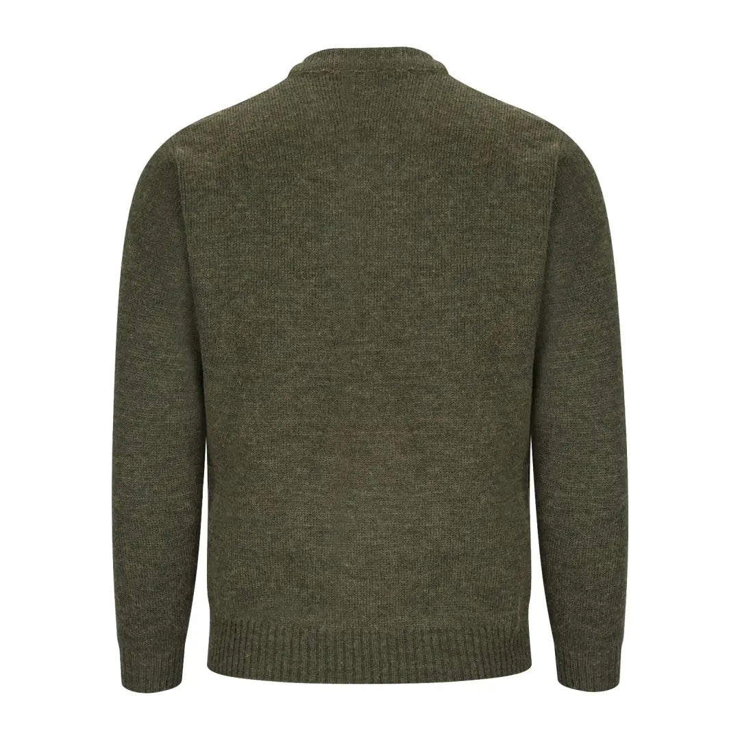 Olive green knit crew neck sweater from the Hoggs Of Fife Melrose V-Neck collection