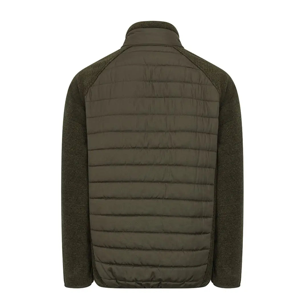 Olive green Hoggs of Fife Melville Hybrid Jacket with quilted design and knit sleeves